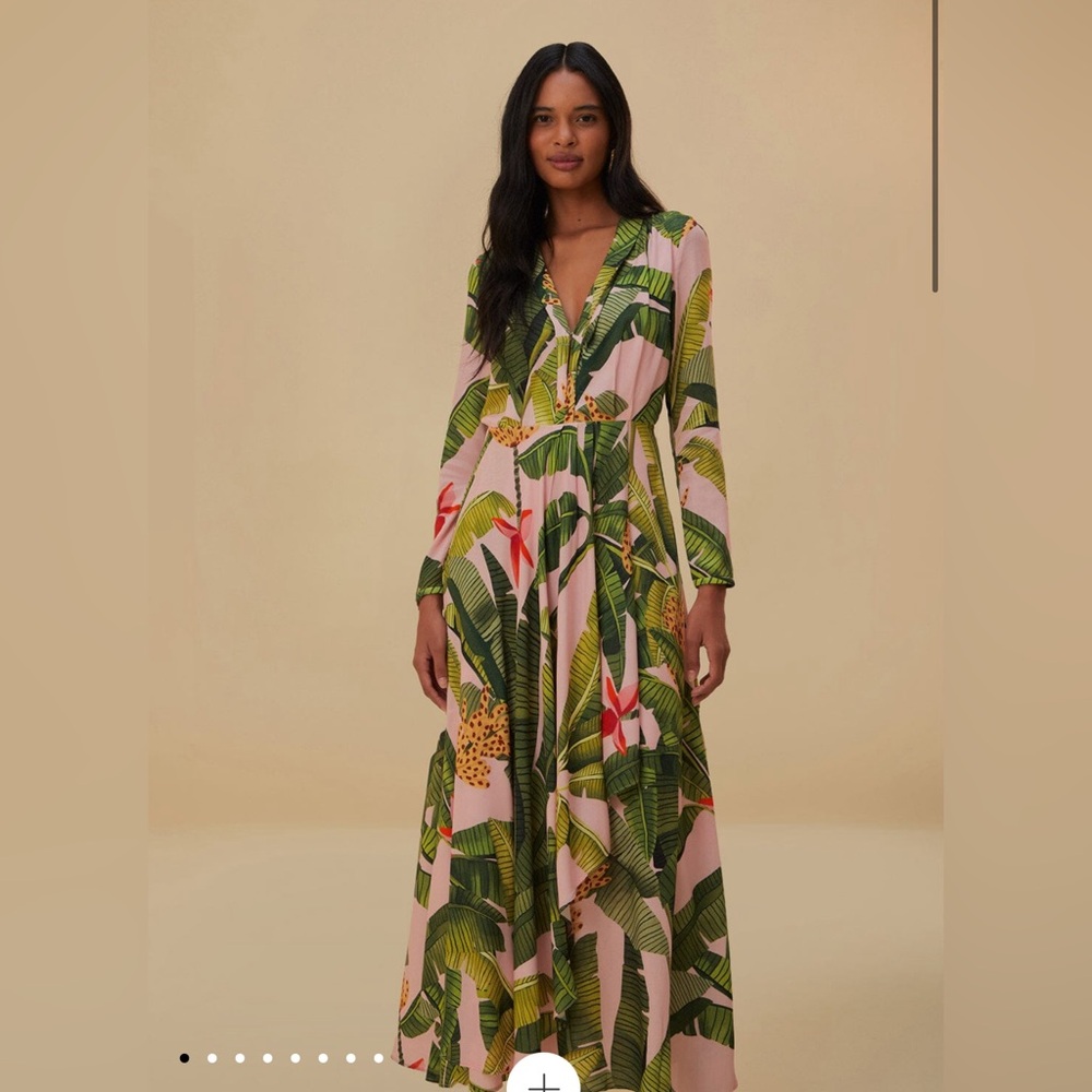 Farm Rio Pink Banana Leaves Maxi Dress